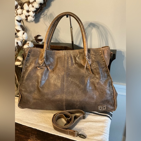 Bed Stu Leather Rockaway Shoulder Bag Crossbody Tote Taupe Driftwood $330 - Picture 13 of 14